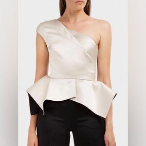 Roland Mouret rodmell one-shoulder satin peplum top in champagne